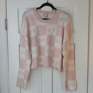 Sincerely Jules Pink and White Bow Checkered Sweater